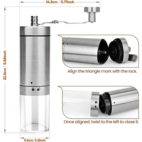 Manuell kaffekvarn Handkaffekvarn Mini kaffekvarn Bärbar med justerbar malningsstorlek för hemresor Kontor