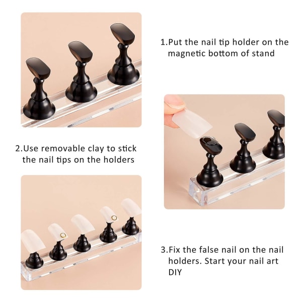 4 sæt Akryl Negle Display Stand Negle Tip Holder Magnetisk Nail Practice Stand Fingernegl Diy Nail Art Stand til Falsk Nail Tip Manicure Tool (sort,