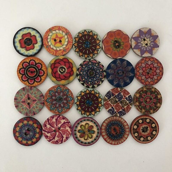 100 stk 15 mm runde treknapper for å sy DIY Craft Decor Multicolor (tilfeldig mønster)