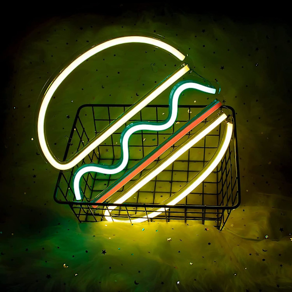 LED Neon Hamburger Mönster Sovrum Hängande Vägg Hängande Dekoration USB