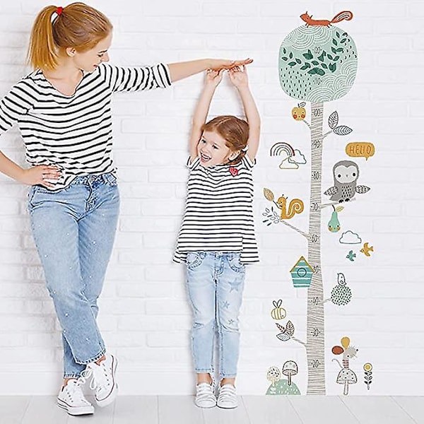 Väggstickers TRÄDMÄTSTAVLA barnrum (39x133 cm) I dekorativa klistermärken barnets tillväxtdiagram djur uggla skog I väggklistermärke för babypojke flicka
