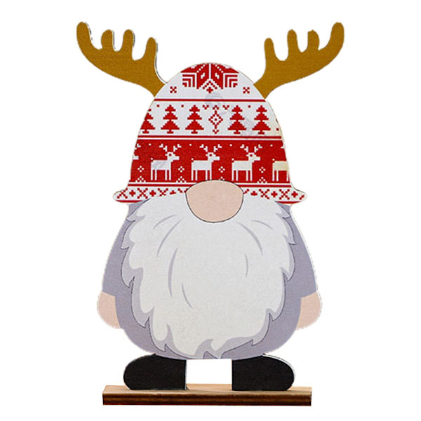 Jultomte Dekoration, Hållbar Målad Trästående Äldre Dekoration för Skrivbord (Guld)