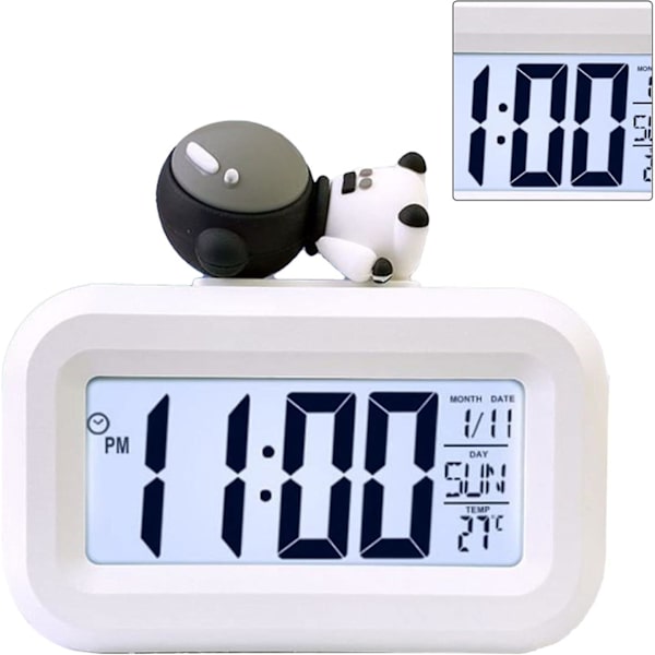 Väckarklocka, tecknad digital klocka söt tecknad LED-skärm skrivbord elektronisk larmdata tid kalender temperatur (rymdman)