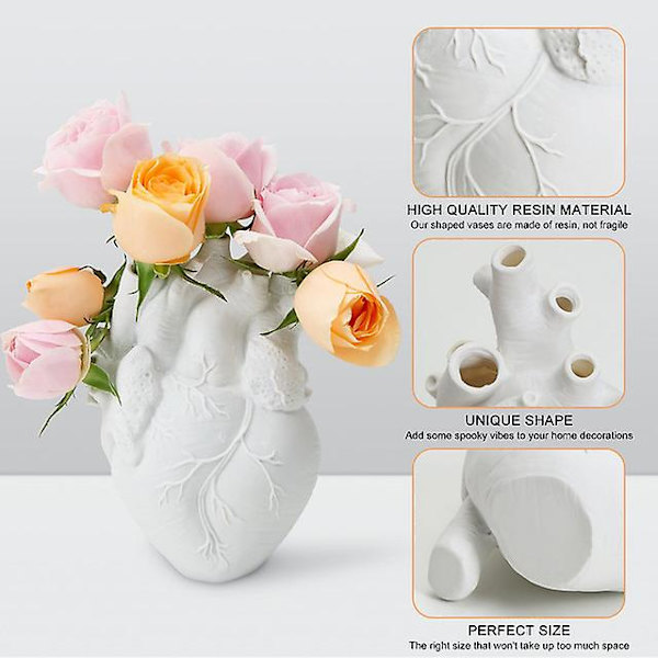 Hjerteformet blomsterpotte i harpiks - Hjerteformet vase - Beholder for tørkede blomster - Vas - Hjerteformet skulptur - Blomsterpotte - Hjemmedekorasjon