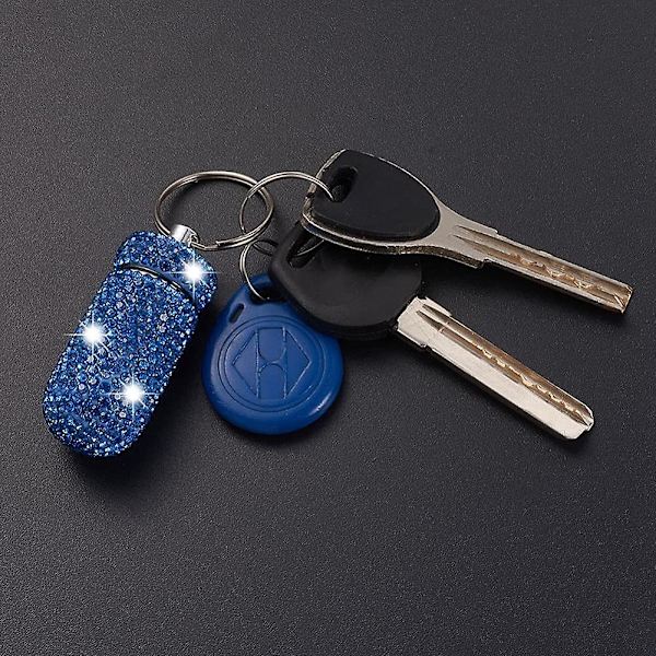 Bling Rhinestones Bärbar Pillerburk Nyckelring Hänge Aluminiumlegering Mini Pillerorganisatör för Utomhuscamping Resor