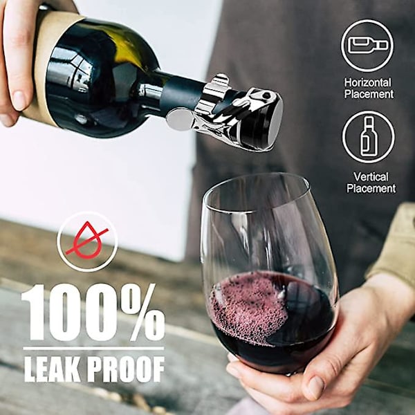 Vinstoppare i rustfritt stål, champagnepropp for vin, champagne, musserende vin, 3 stk, sølv, roségull, svart