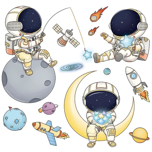 Et sæt astronaut-vægklistermærker til vægdekoration i stuen, soveværelset, køkkenet og kontoret