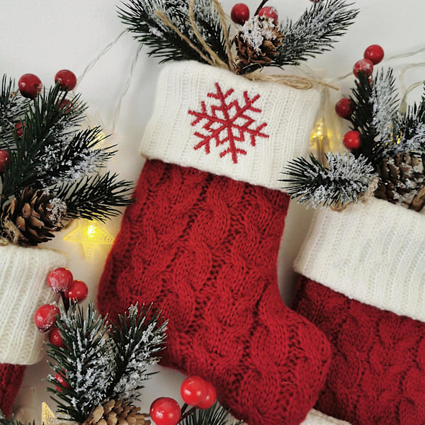 Julstrumpa Exklusiv Stickad Snöflinga Julstrumpa Hängande Ornament (B)