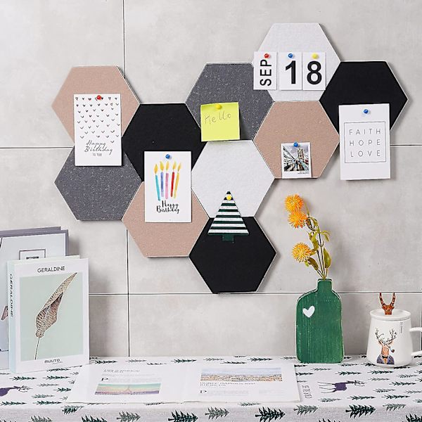 10 stk. Selvklæbende Filttavle Flise Hexagon Opslagstavle Kompatibel Med Vægge, Filt Kork Opslagstavle Kompatibel Med Billeder Fotos Notater Med Push