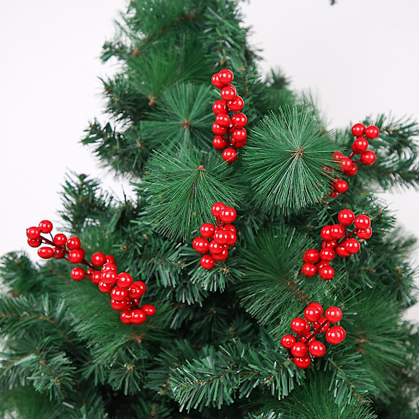 Konstgjorda Röda Bärgrenar, 20 St Glitter Julklappsplock för Julgranprydnader, DIY Julkrans, Semester- och Heminredning