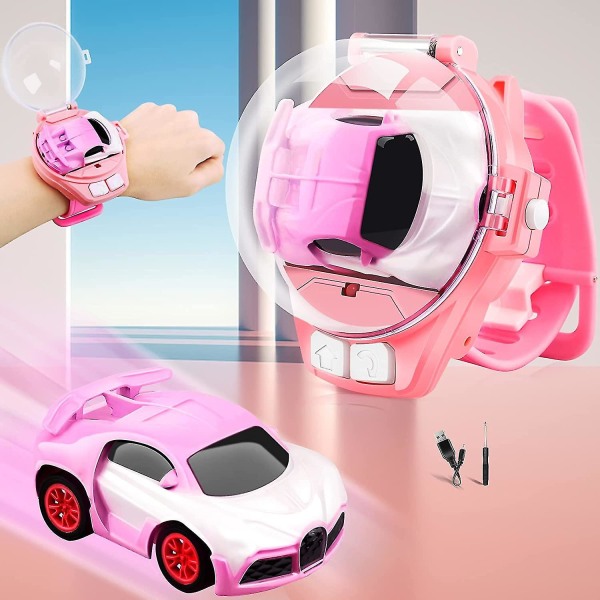 Watch Billeksaker, 2,4 Ghz USB -laddningsfjärrstyrd bil, watch RC-bilpresenter för pojkar, flickor (rosa)