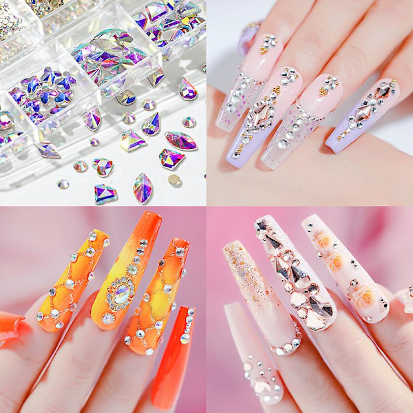 3D Glitter Nail Art AB/Färgglada Hotfix Rhinestones Flatback Kristall Diamant Pärlor Multi Storlek 12 Gird,9