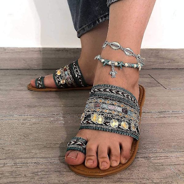 Boho kerroksit nilkkakorut turkoosi hopea kilpikonnan kuori riipus