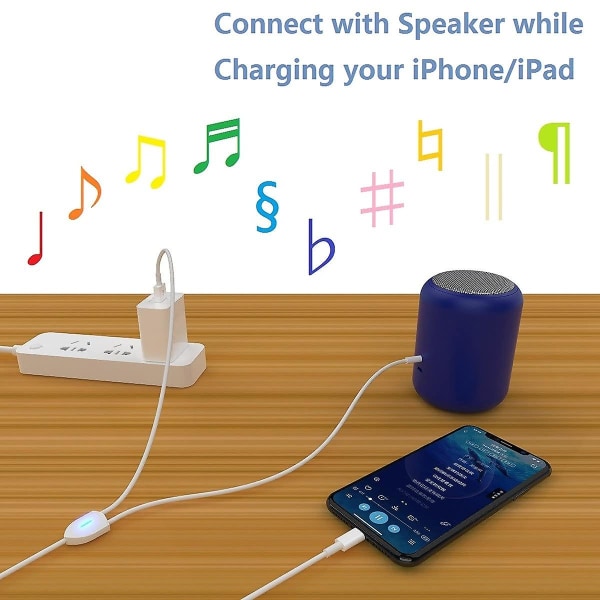 päivitetty 2 in 1 -äänen latauskaapeli - yhteensopiva iPhonen/ipadin kanssa samanaikaiseen lataamiseen ja musiikin toistoon (3,94 jalkaa)