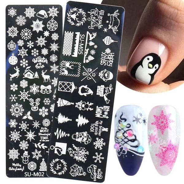 Christmas Nail Stamp Nail Art Stamping Kit, 6 stk. Nail Stamping Plate Snefnug Santa Claus Elk Juletræ Nail Stammper skabeloner Plader Nail Stenc