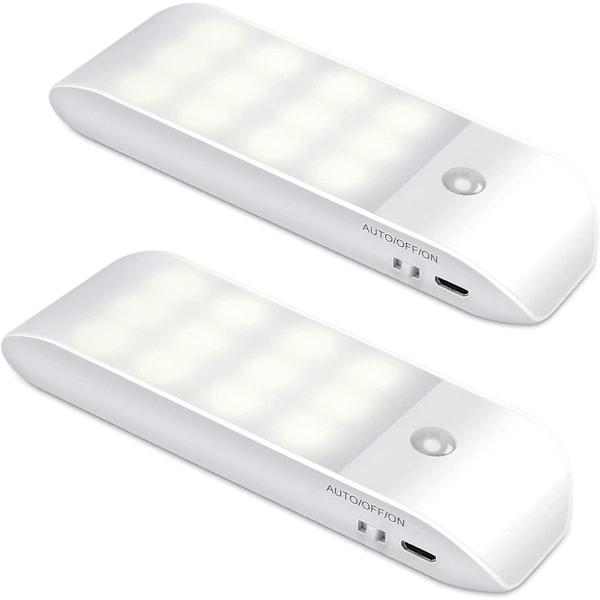 Automatisk LED-nattlampa, batteridriven 12 LED-nattlampa med rörelsesensor, garderobslampa, nattlampa sovrum, trappa (kall vit, 2 st)
