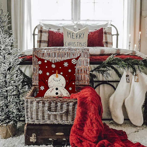 Röd Jul Kuddfodral 45.72 X 45.72 Cm Juldekoration God Jul Träd Snöflinga Vinter Semester Dekoration Hem Kudde Kuddfodral