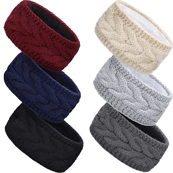 6 Stykker Vinter Kabelstrikket Hodebånd Fleeceforet Vinter Ørevarmer Hodebånd Wrap Til Jul Valentinsdag Giving (Klassiske Farger)
