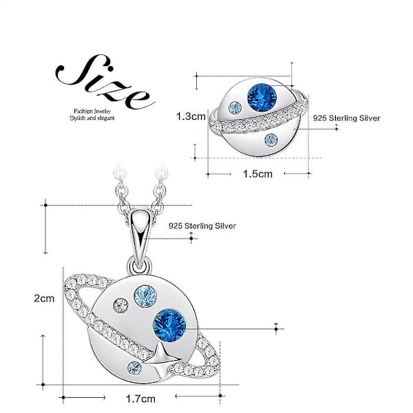 Romantisk Valentinsdag Gave Ædelstens Halskæde Ørestik Sæt, Krystal Vedhæng Halskæde Ørestik Kvinders Fødselsstein Halskæde, Blå Planet