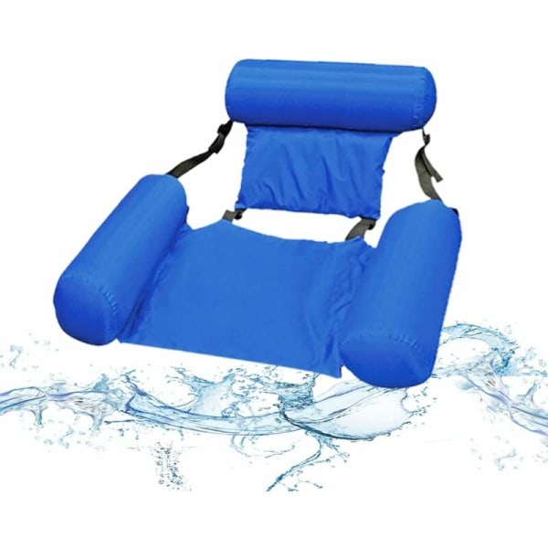Ultra Comfort 4 i 1 poolhängmatta - hopfällbar flytande uppblåsbar madrass - poolryggstöd - solstol blå