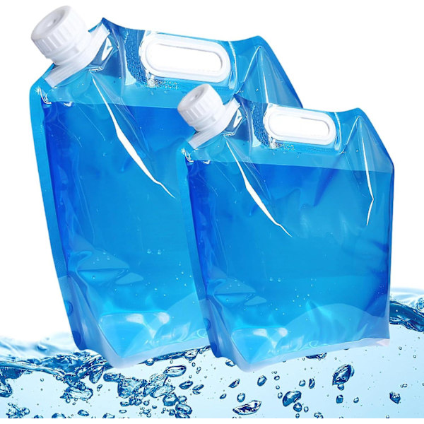 2-pack 10L+5L hopfällbar dricksvattenbehållare förvaringsväska för camping vandring picknick BBQ (blå)