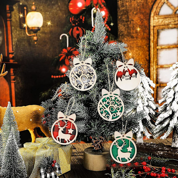 Julgranskulor Hängande Dekoration Runda Ihåliga Träälg Stjärnträd Hus Julgran Ornament Hängande