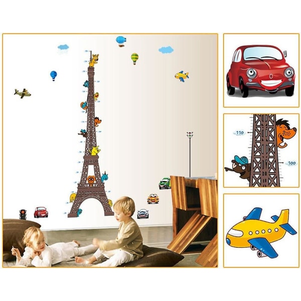 tegneserie Dyr klatring i Eiffeltårnet Væksthøjdediagram Aftagelige vægklistermærker Klistermærker, Børn Baby Soveværelse Vuggestue DIY Dekorative