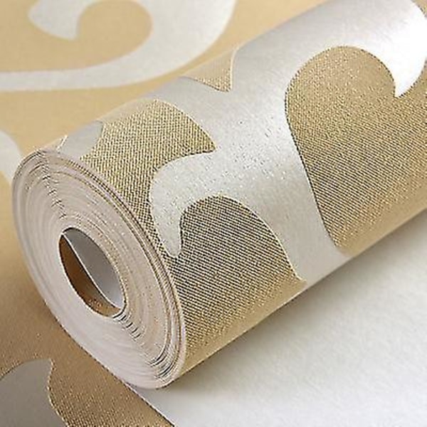 Lyxig Damask Tapet i Europeisk Stil, Non-Woven 3D, Enkel Präglad Väggrulle, Vertikal Sovrum Heminredning (Beige)
