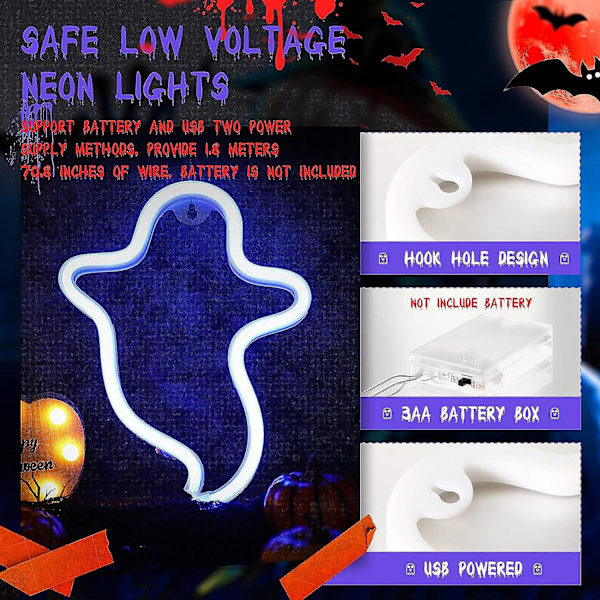 Halloween Neon-skylt Halloween Dekoration Neonljus Led-skylt För Väggdekor För Halloweenfest Barnpresent Vardagsrum Sovrum Födelsedag Bar Blå