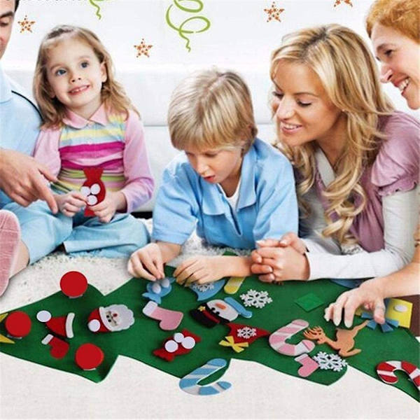 DIY Filt Julgran med 26 st julpynt - 3,2 fot vägghängande julgran för juldekorationer