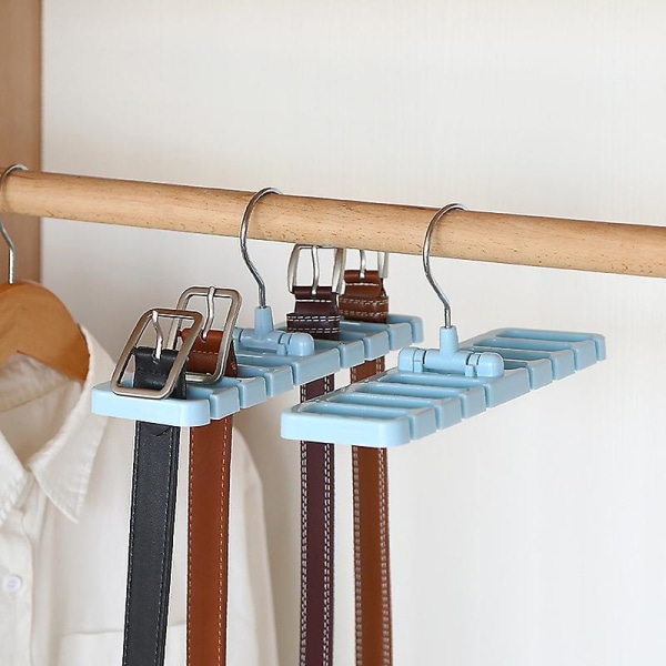 1 stk belte henger rack holder slips 8 spor slips belte skjerf rack holder arrangør plassbesparende roterende henger holder, blå