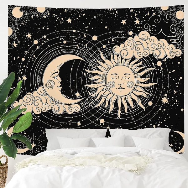 Sol- og månetæppe Æstetisk sol-måne-tæppe Sort mørke spirituelle gobeliner Vægophængte værelsesindretning til soveværelse, stue (51"x59", Moon And S