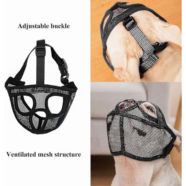 Koiran kuonopehmuste lyhyelle kuonolle, säädettävä hengittävä verkkopehmuste englannin- ja ranskanbulldogeille, puremisen ja pureskelun estämiseen (S 30-42 cm, musta)
