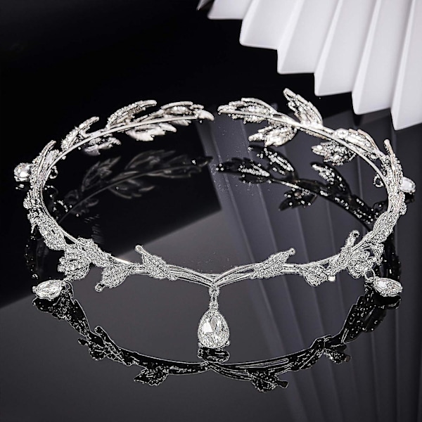 Bryllupskrone Hodebånd Krystall Henger Tiara Hodebånd Blad Hodebånd For Pageanter Bryllup Prom Bursdag Nyttår Valentinsdag - Gull Og Sølv(2pak