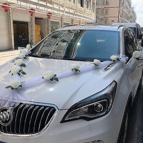 Bryllupsbil Blomsterplate Båndsløyfer Sett Ornament Tilbehør Festarrangementer