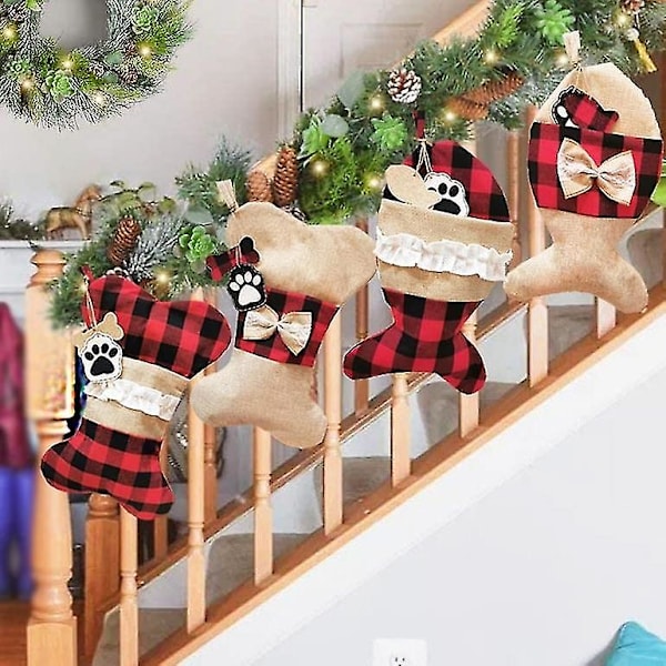 Julstrumpa att hänga upp, 4-pack, med hundbensform, presentpåse, personlig julstrumpa, för eldstaden