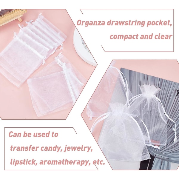 100 st Vita organzapåsar 10x12cm klara organzapåsar med dragsko för småsaker Presenter Smyckesförpackning och organisation