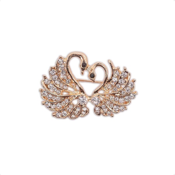 Guld Färg Dubbel Svan Vit Rhinestone Kristall Brosch Pin för Kvinna Flicka Dam Bröllop Fest