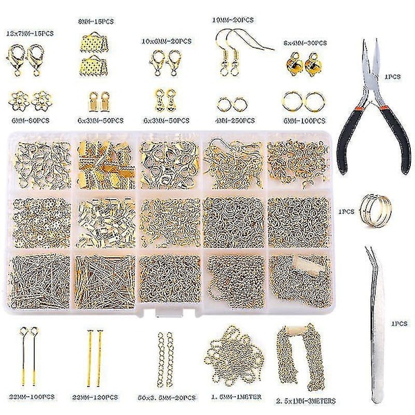 1763 stk. Smykkefremstillingsudstyrssæt - Smykke Reparationsværktøj Med Tilbehør Smykke Tang Smykkefund Og Perletråde Til Både Voksne Og Begyndere