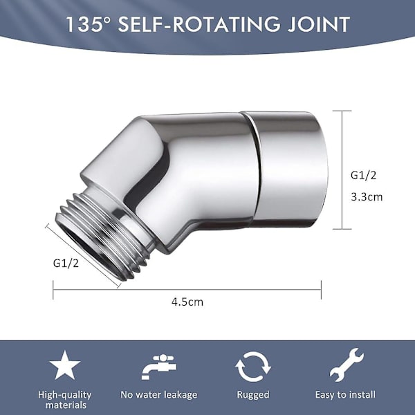 Handdusch adapter 135 grader 1/2\" vinkel lutning duschhuvud adapter vinkel för handdusch koppar vinkel duschslang med packning (Silver)