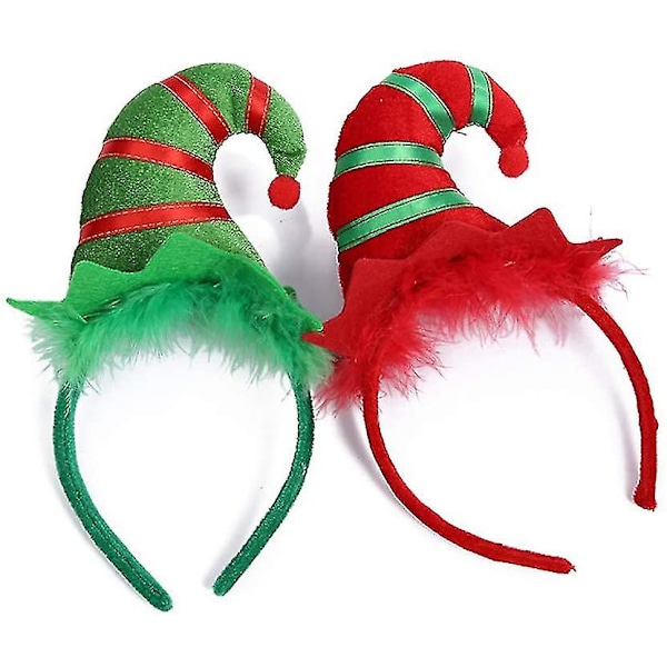 2 stycken julhuvudband, flerfärgade tomteluvor med 3D-hattdesign för jul- och semesterfester