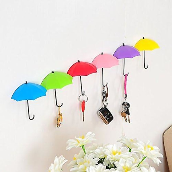 Nyckelkrokar,Väggkrokar för paraply 6-pack självhäftande Färgglada vägghängare Väggdekor Hängkrok Självhäftande krokar för kök badrum