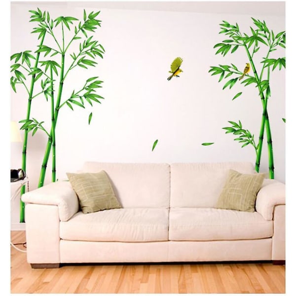 60*90 cm veggklistremerker Stort bambus veggklistremerke Grønn plante Fugler Veggdekorasjon Soverom Stue Kontor