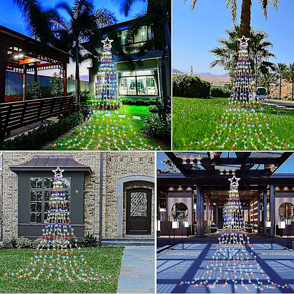 Juldekoration Utomhus Stjärnsträngljus, 3,5m Julgran Toppljus 320 Led 8 Minnesfunktion