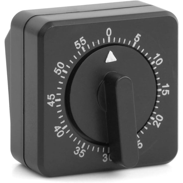 Køkken Timer, Justerbar 60 Minutters Mekanisk Timer til Køkken Hjem Bageværktøj, 1 Time Sort Firkantet Alarm Påmindelse