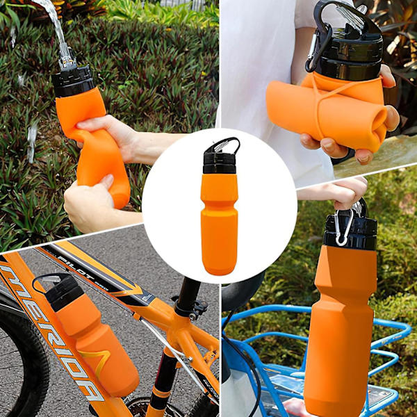Sammenfoldelig Vandflaske, 750ml/26OZ - BPA-fri blød vandflaske, fødevaregodkendt silikone, sammenklappelig vandflaske (orange)