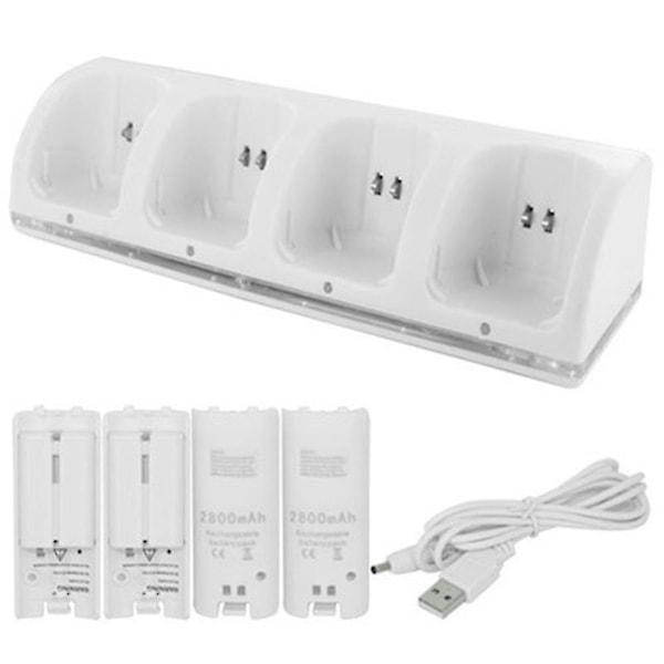 Wii Fjärrkontroll Laddare, 4 i 1 Wii Laddningsstation med 4 st 2800mah Uppladdningsbara Batterier Kompatibel med Wii/Wii U-Kontroll - Svart