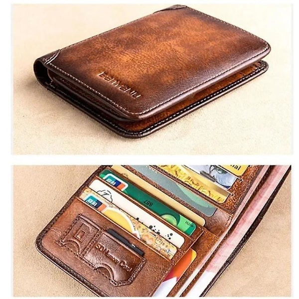 Retro kohud herr RFID plånbok kort plånbok multi Card Wallet herrmode högkvalitativ julklapp till män, brun