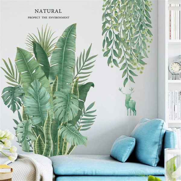 Gjør-det-selv store veggdekor veggklistremerker, grønne planteblader Turtle Leaf veggklistremerker Veggdekor for stue soverom gang Kjøleskap