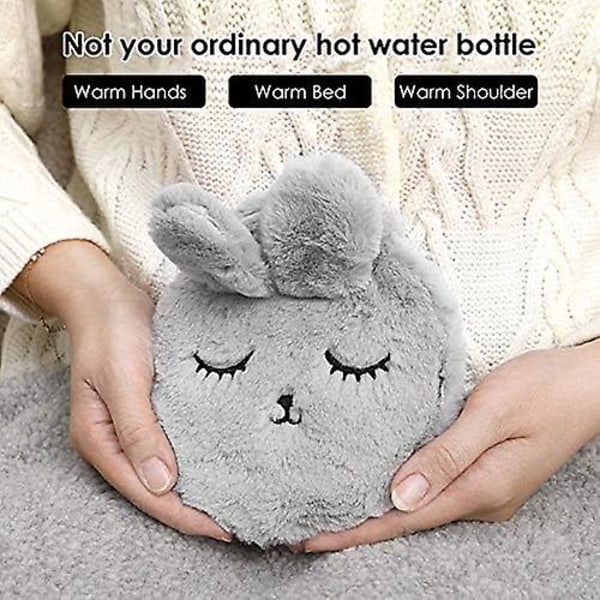 Varmeflaske, varmeflaske med deksel, varmeflaske Varmevannsflaske for barn med søt myk, 1 stk, grå